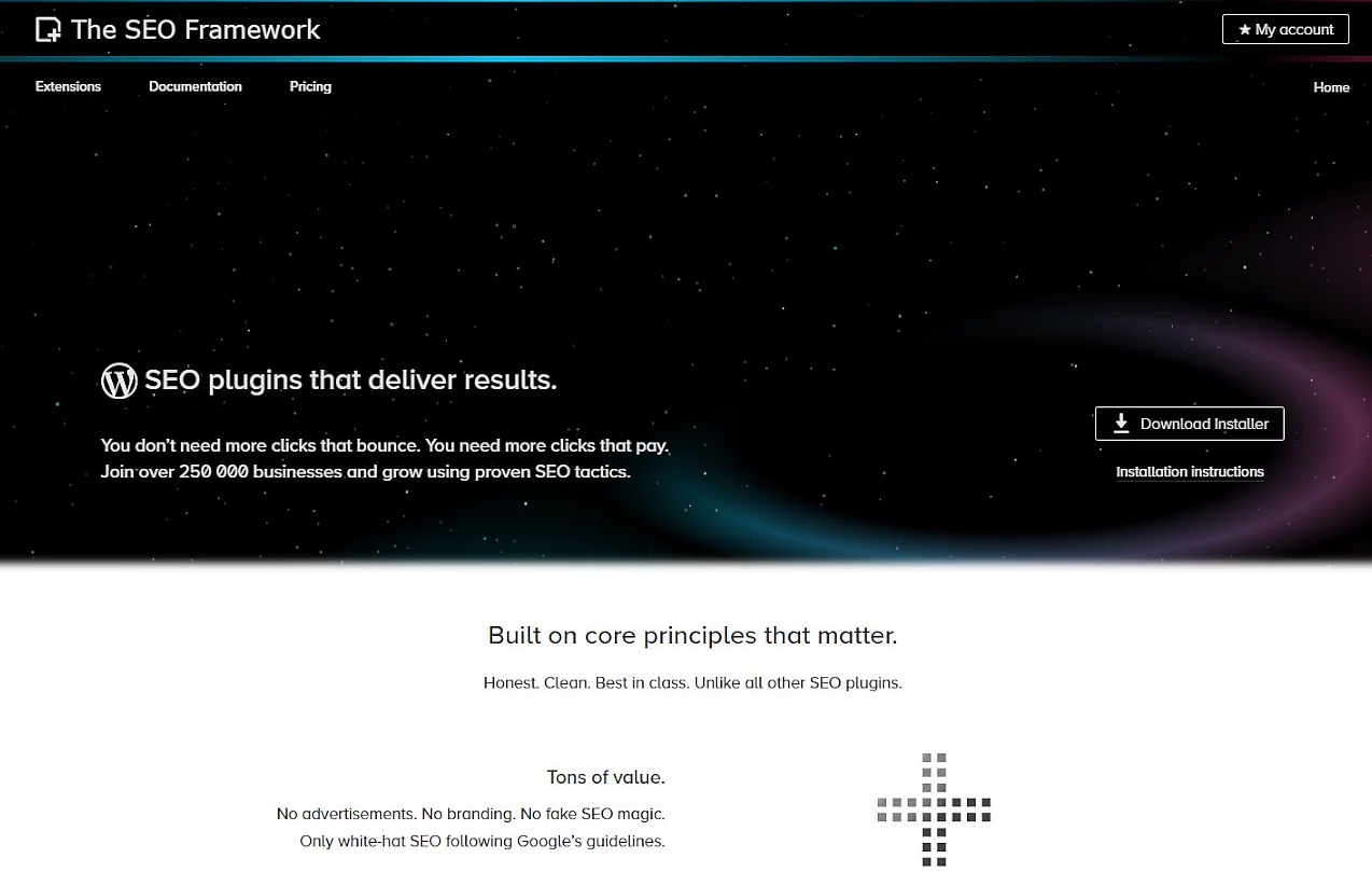 Bild: Screenshot der Website von The SEO Framework
