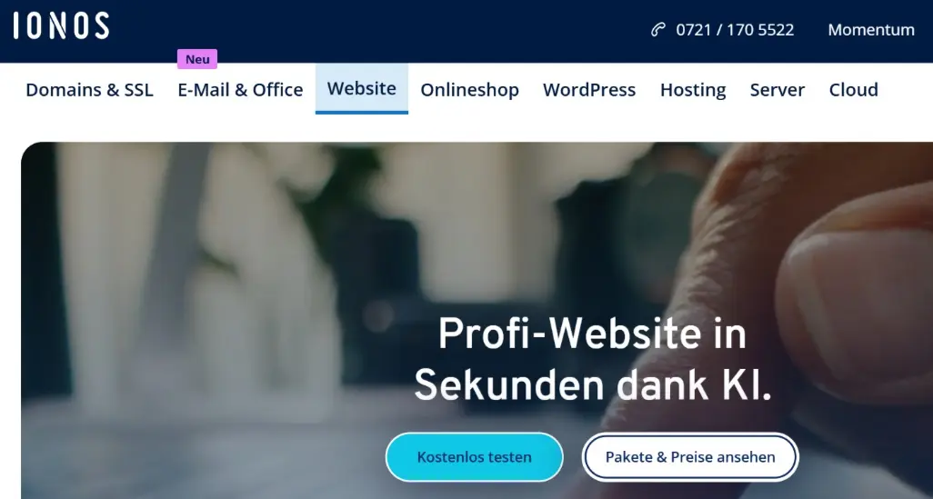 Screenshot der Seite über den IONOS Homepage-Baukasten Bild: Screenshot der Seite über den IONOS Homepage-Baukasten