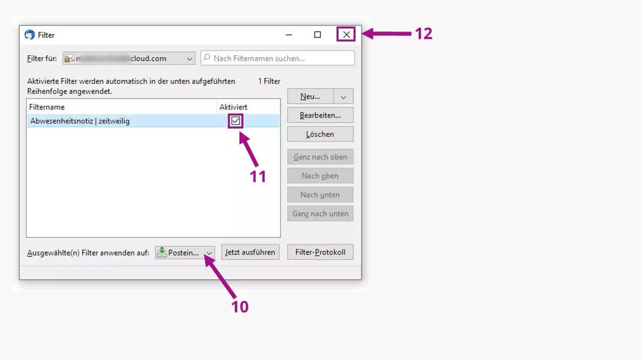 Mozilla Thunderbird Abwesenheitsnotiz: Filter aktivieren