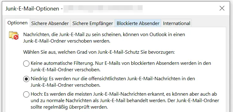 Optionen des E-Mail-Filters von Outlook Bild: Optionen des E-Mail-Filters von Outlook