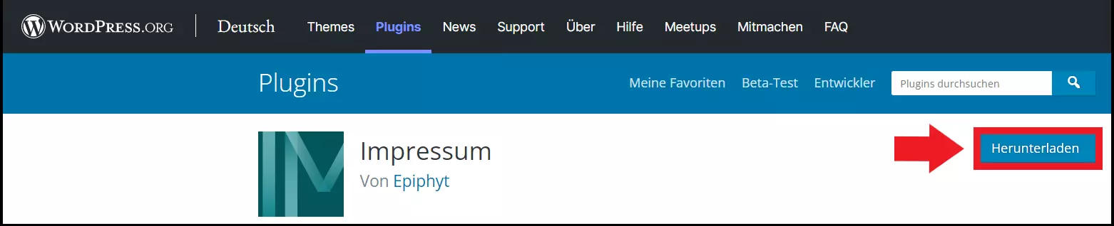 Bild: Die WordPress-Downloadseite von Impressum by Epiphyt