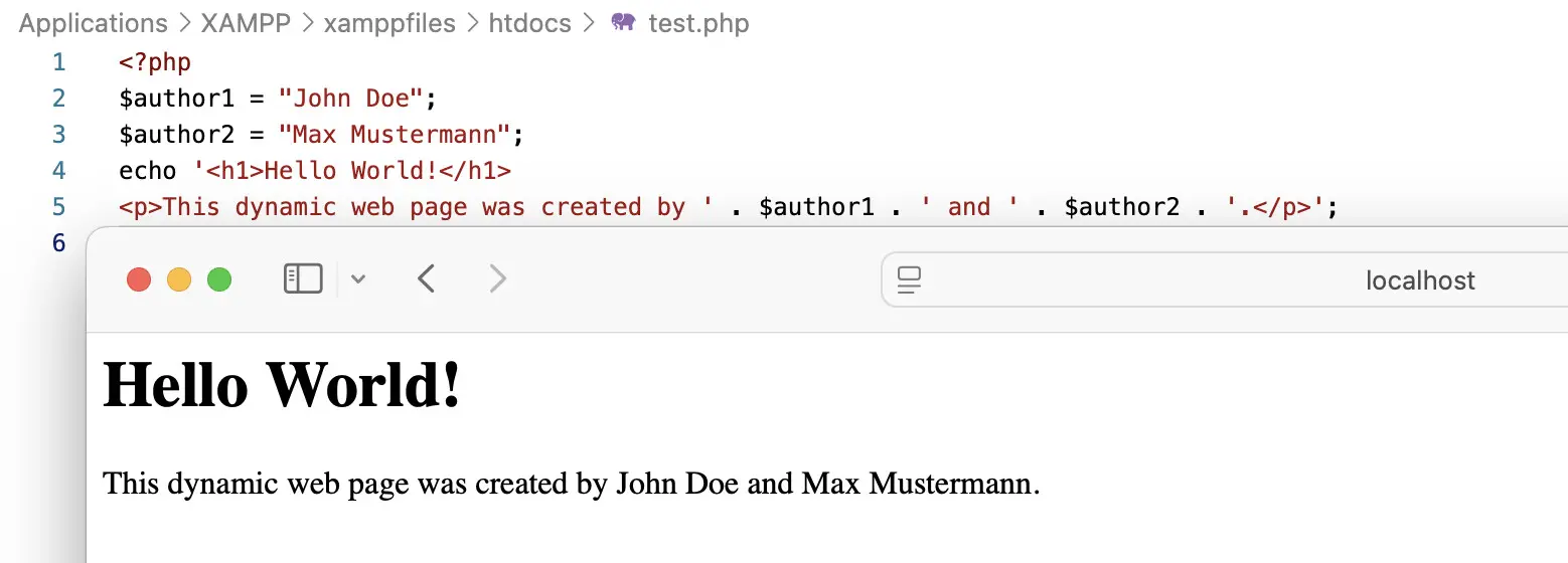 Bild: Verbindung von Strings und Variablen mit Verkettungsoperatoren