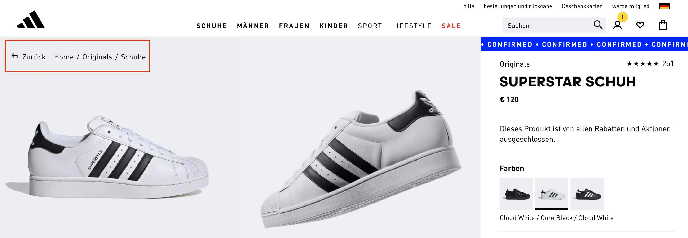 Screenshot der Adidas-Schuhekategorie Bild: Screenshot der Adidas-Schuhekategorie