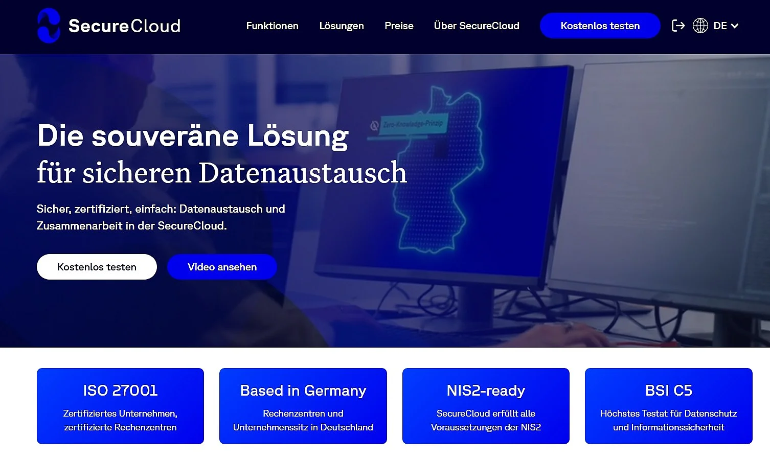 Die Homepage des Cloud-Dienstes SecureCloud Bild: Die Homepage des Cloud-Dienstes SecureCloud