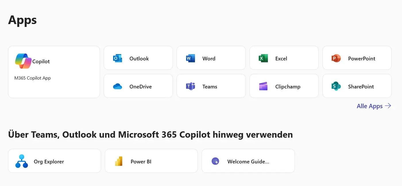 Bild: App-Schnellzugriff von Microsoft 365
