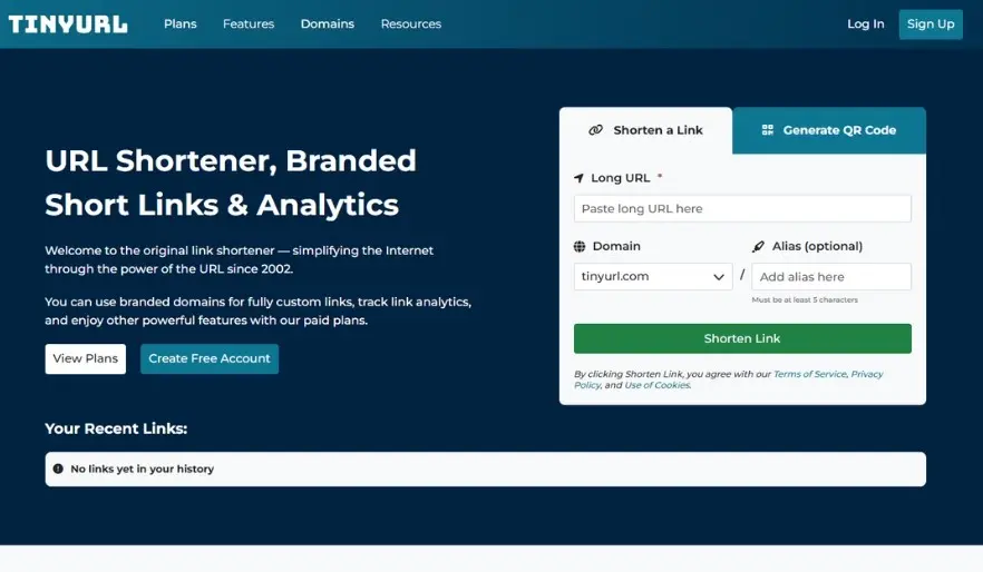 Bild: Screenshot des URL Shortener TinyURL-Homepage