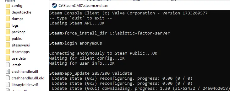 SteamCMD: „Abiotic Factor“-Server-Installation Bild: SteamCMD: „Abiotic Factor“-Server-Installation