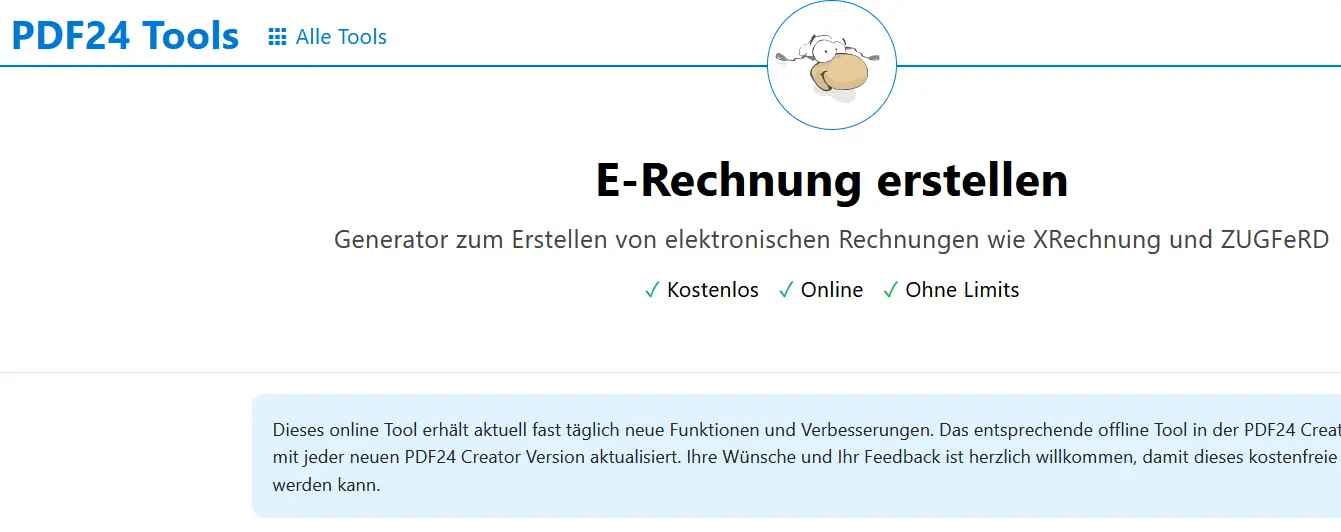 PDF24 Tools: E-Rechnung erstellen Bild: PDF24 Tools: E-Rechnung erstellen