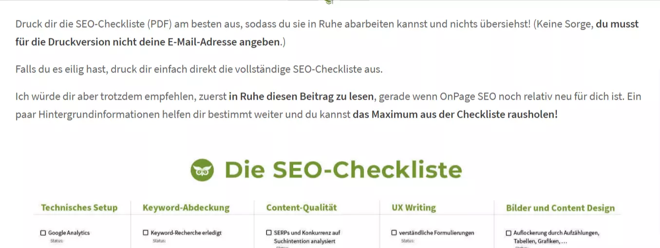 Bild: Screenshot: SEO-Checkliste von Evergreenmedia