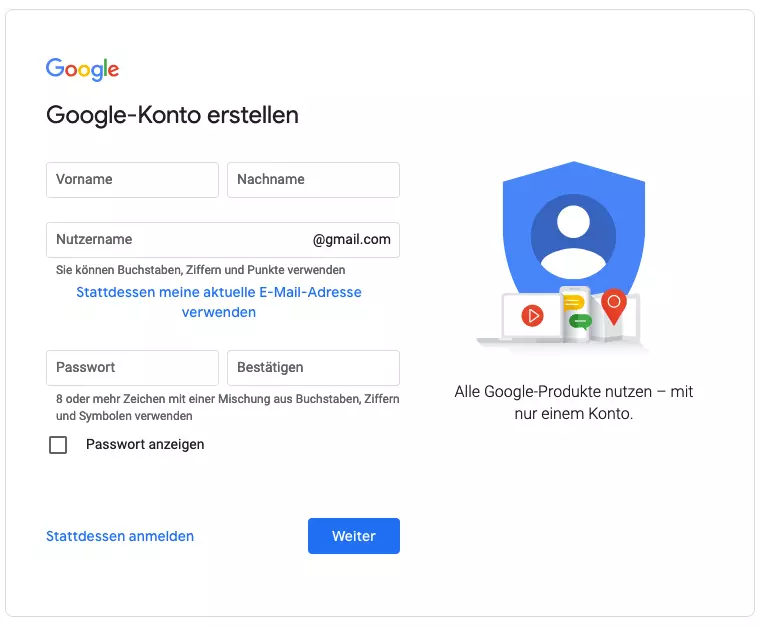 Bei Google My Business anmelden: Erstellen eines Google-Kontos