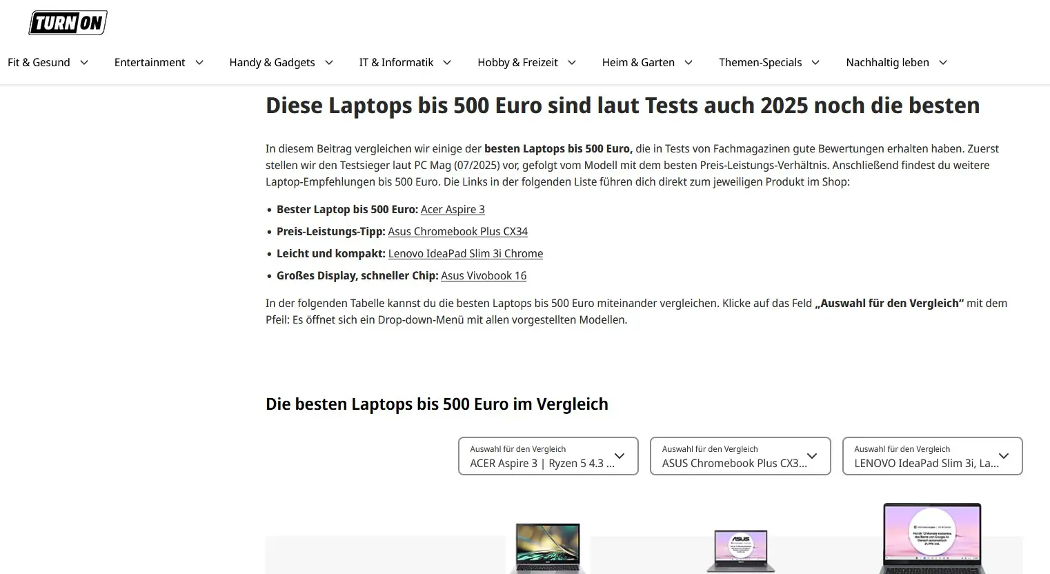Mediamarkt.de Landingpage bei der Suche „Notebooks bis 500 Euro“ Bild: Mediamarkt.de Landingpage bei der Suche „Notebooks bis 500 Euro“