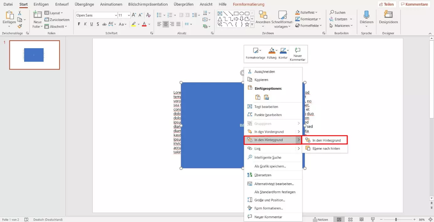 Bild: PowerPoint: Grafik in den Hintergrund 