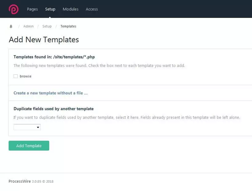 Auswahlmenü Add New Templates