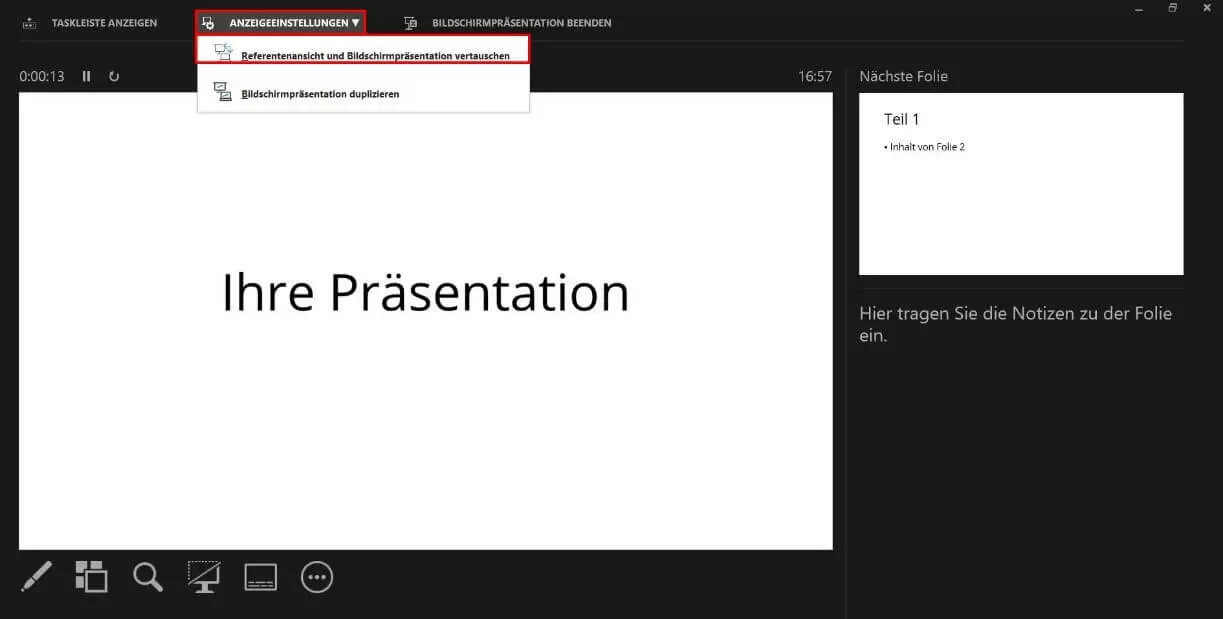 Bild: Referentenansicht und Bildschirmpräsentation vertauschen in PowerPoint