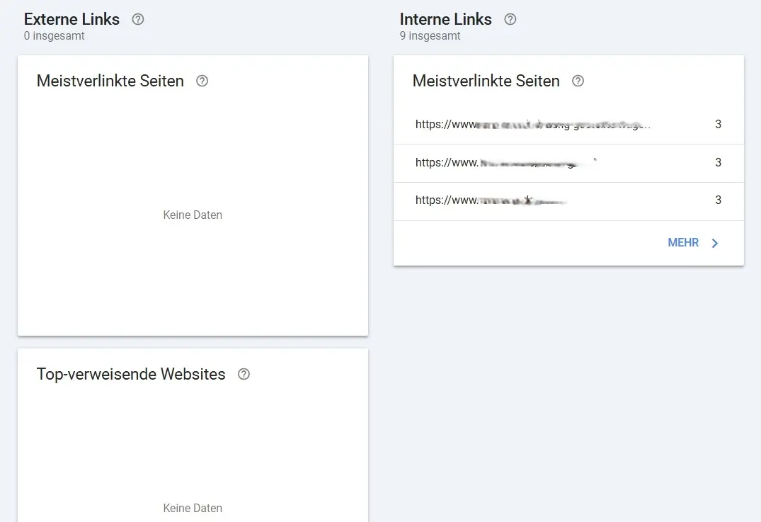 Bild: GSC: Auflistung der Verlinkungen