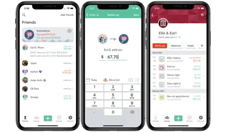Bild: Ansichten der Splitwise-App