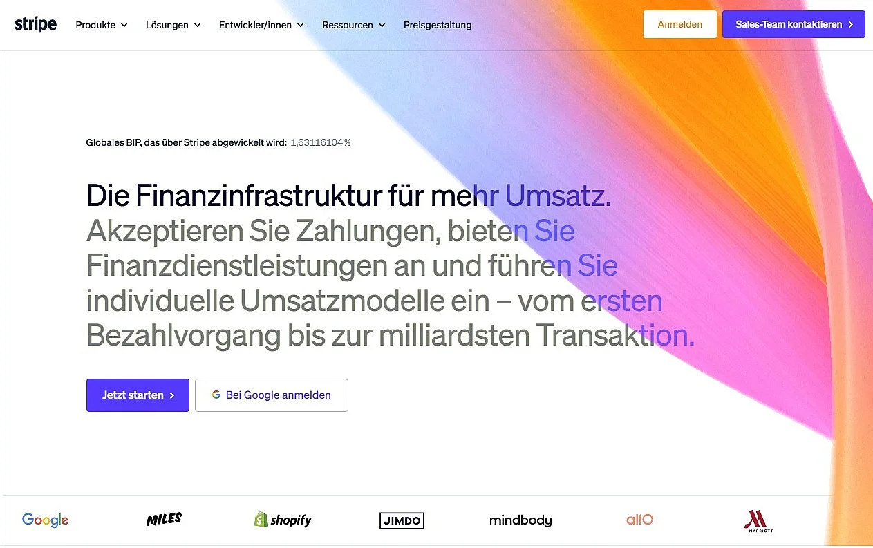 Bild: Startseite von Stripe