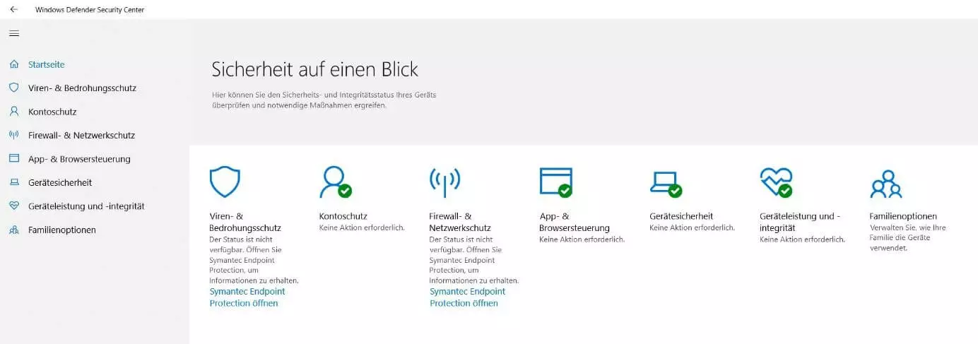 Bild: Windows Defender Security Center (Windows 10)