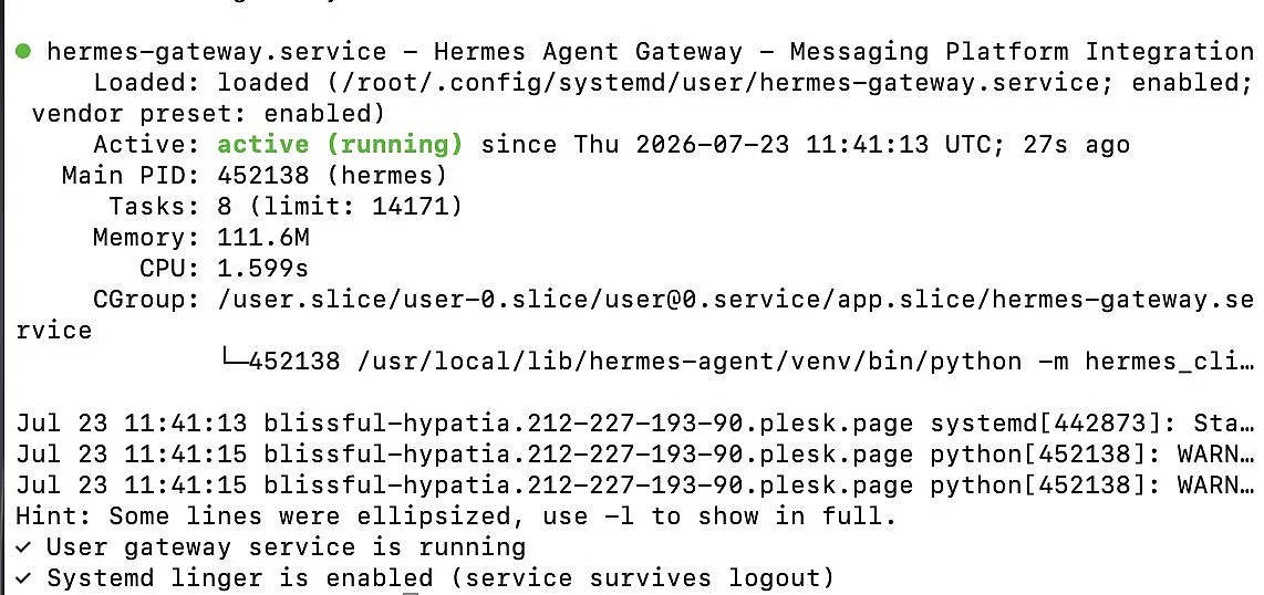 Bild: Status des Hermes Agenten