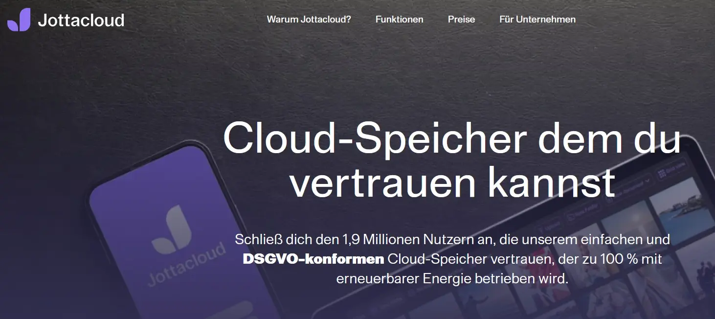 Homepage von Jottacloud Bild: Homepage von Jottacloud
