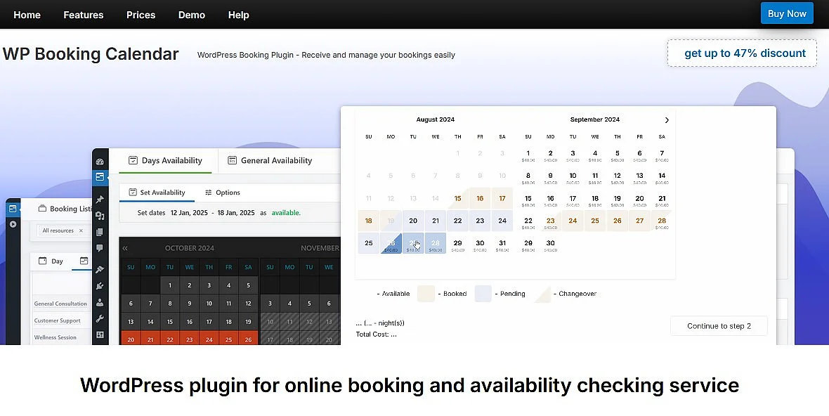 Screenshot der Booking Calendar Website Bild: Screenshot der Booking Calendar Website