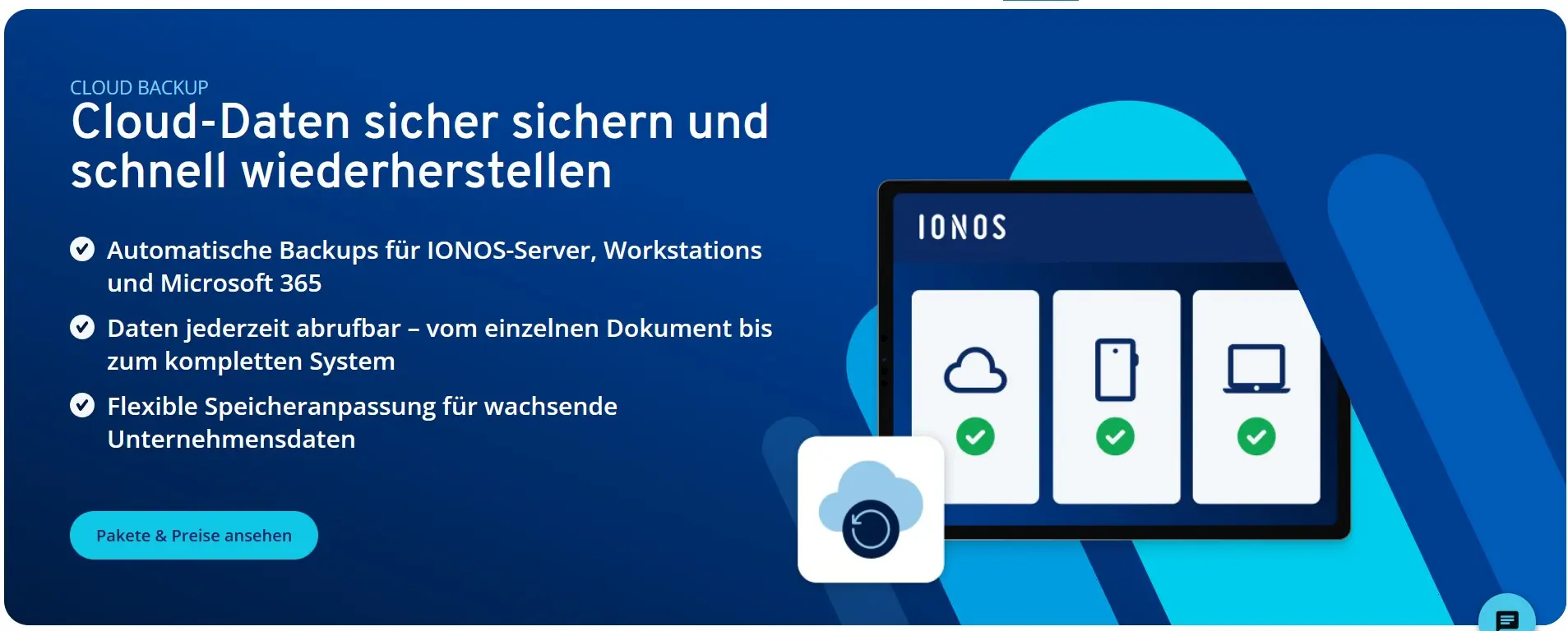 Screenshot der Seite von IONOS Cloud Backup Bild: Screenshot der Seite von IONOS Cloud Backup