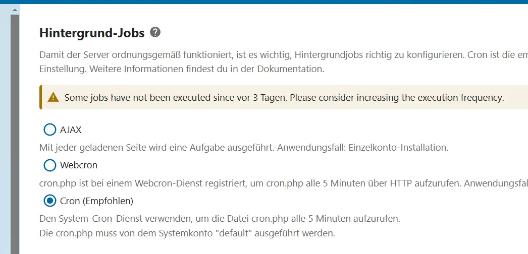 Bild: Nextcloud: Menü „Hintergrund-Jobs“