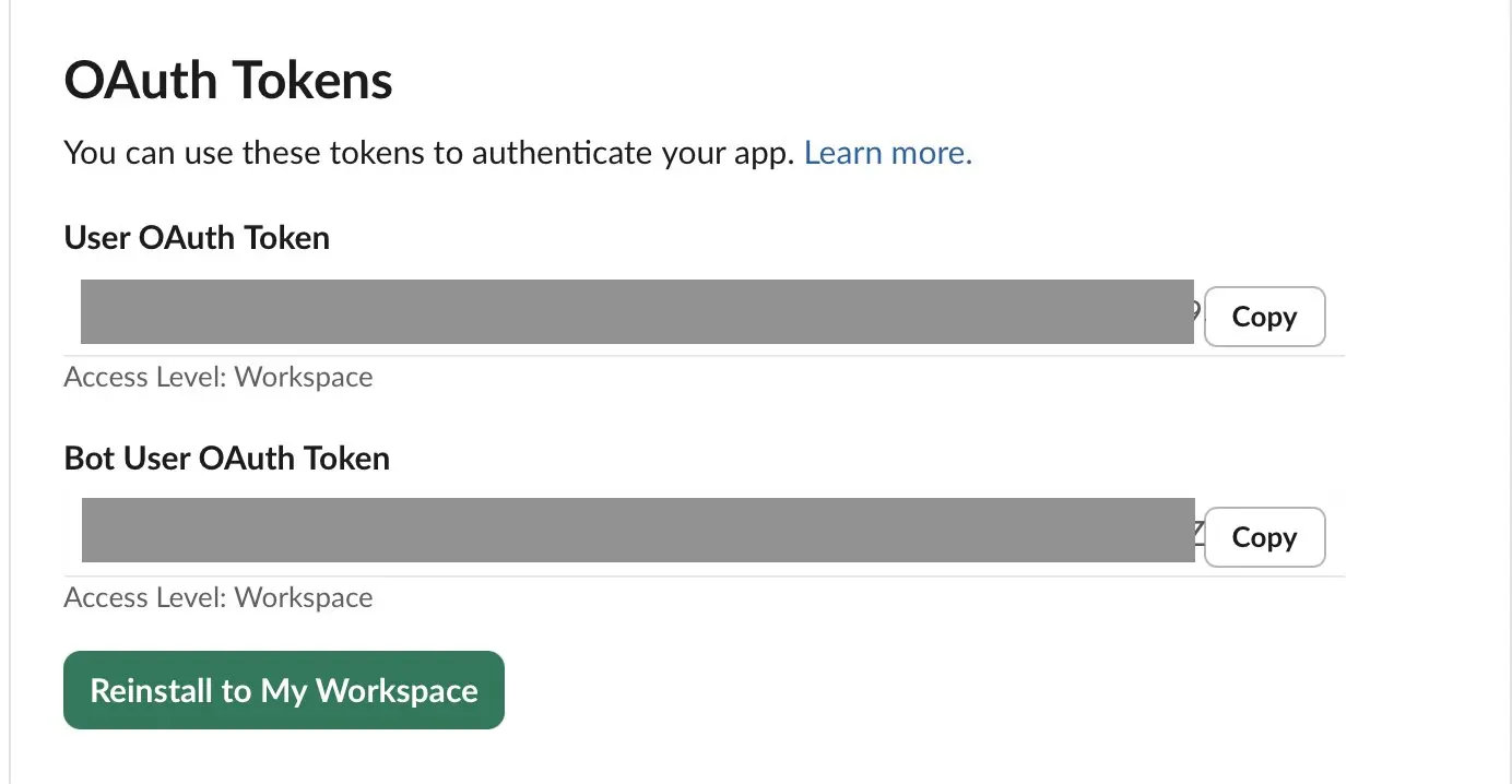 Bild: Slack: Auth-Tokens
