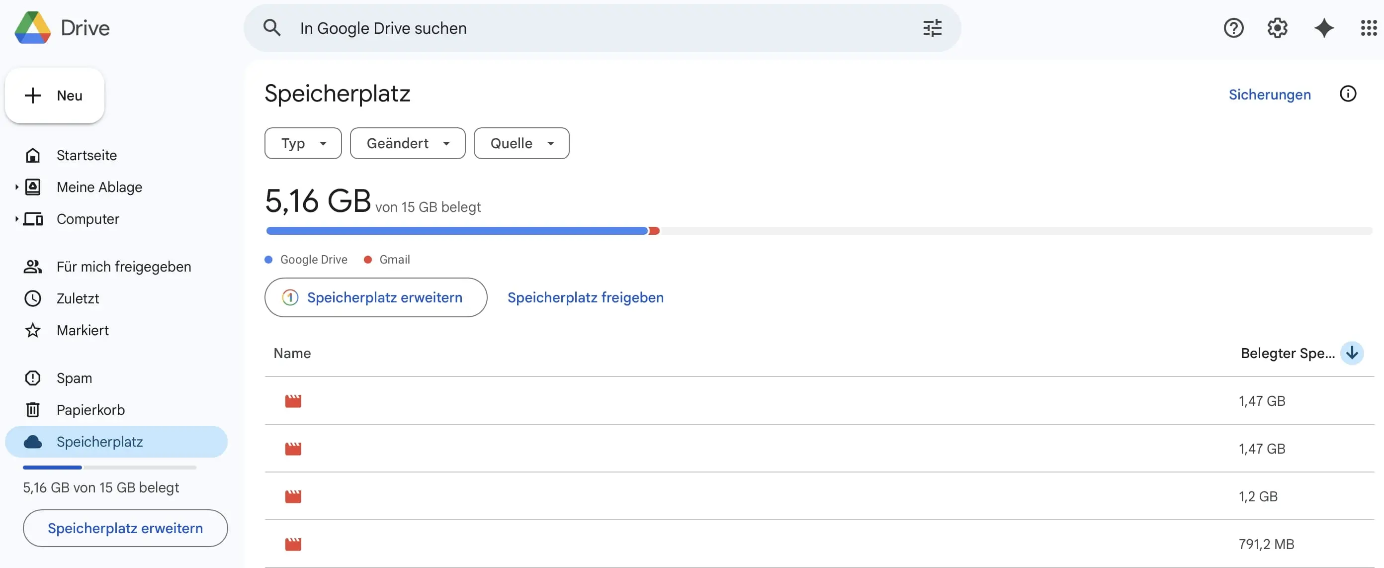 Bild: Google Drive: Meine Ablage
