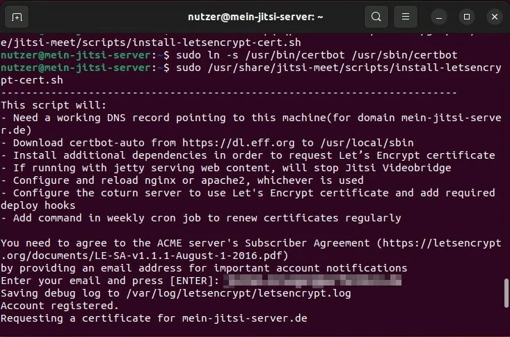 Bild: Ubuntu-Terminal: Zertifikat erstellen mit Certbot