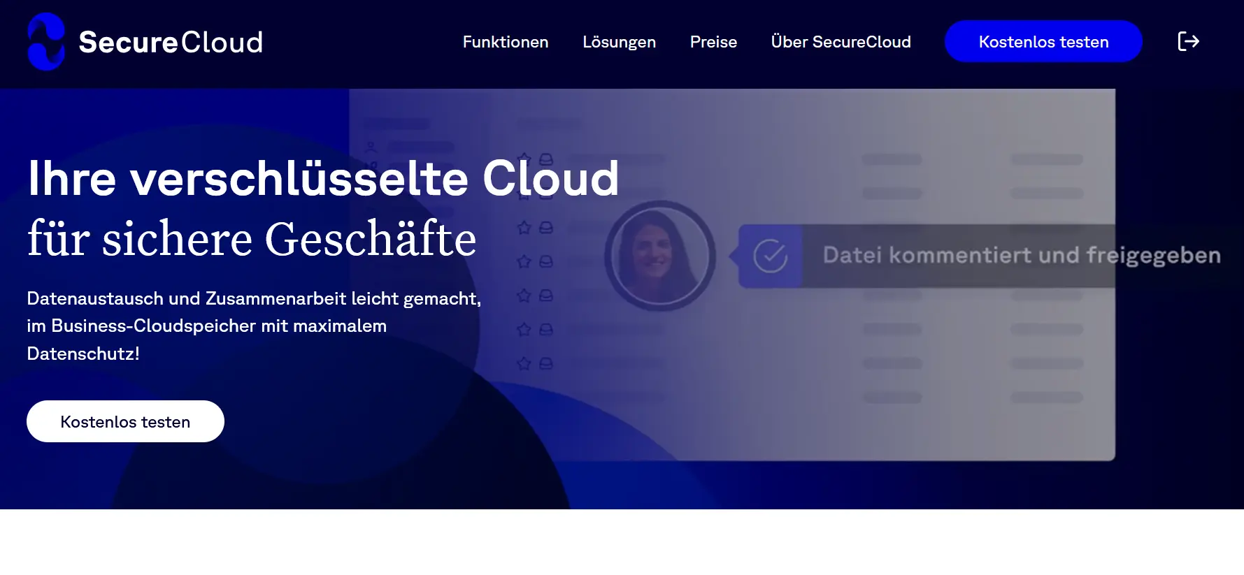Die Startseite von Secure Cloud Bild: Die Startseite von Secure Cloud