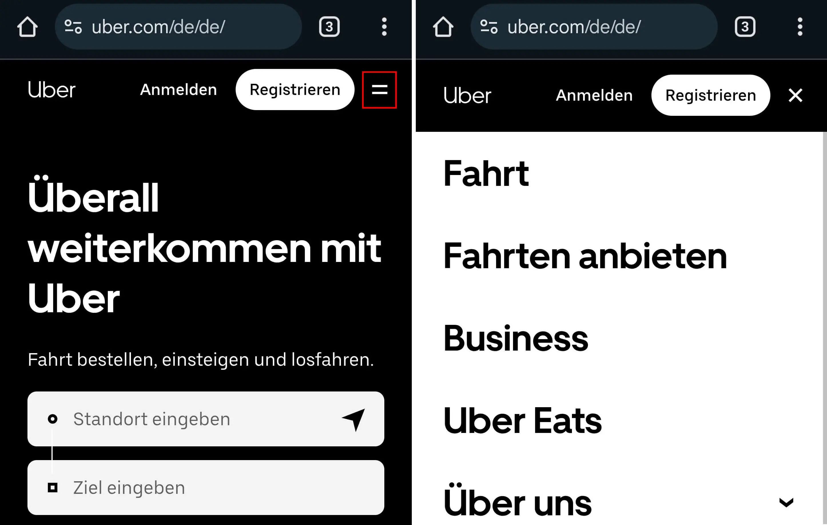 Off-Canvas-Navigation von Uber Bild: Off-Canvas-Navigation von Uber