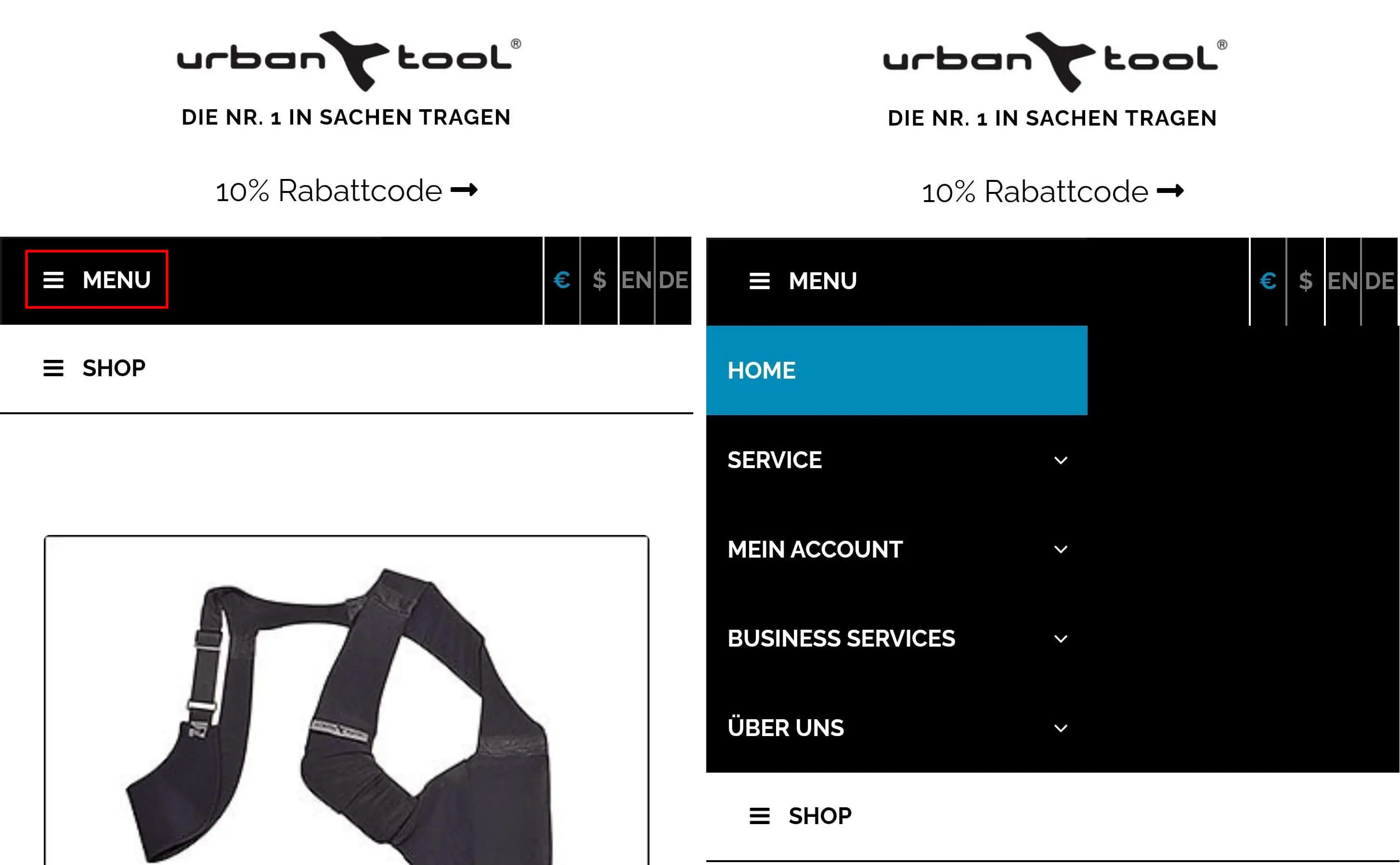 Slidedown-Navigation von URBAN TOOL Bild: Slidedown-Navigation von URBAN TOOL