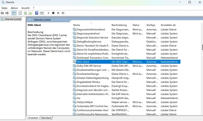 Windows 11: Menü: „Dienste (Lokal)” Bild: Windows 11: Menü: „Dienste (Lokal)”