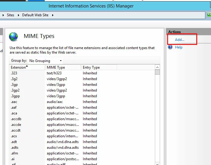 IIS-Manager: MIME Types hinzufügen