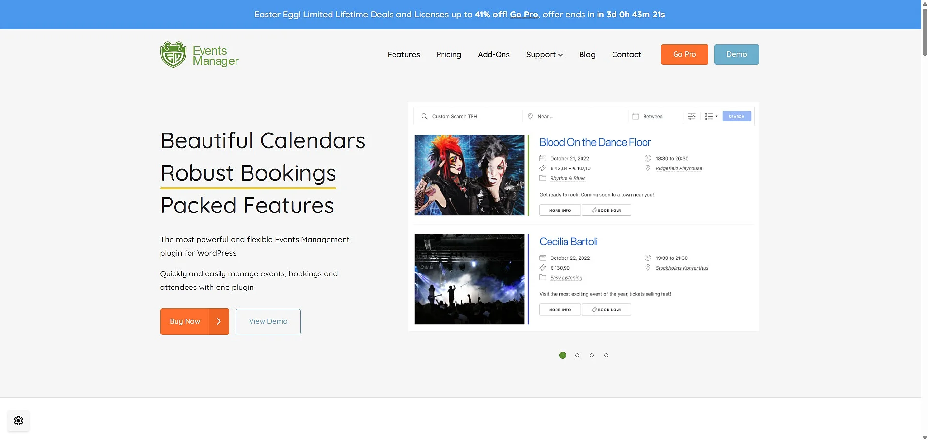 Screenshot der offiziellen Website von Events Manager Bild: Screenshot der offiziellen Website von Events Manager