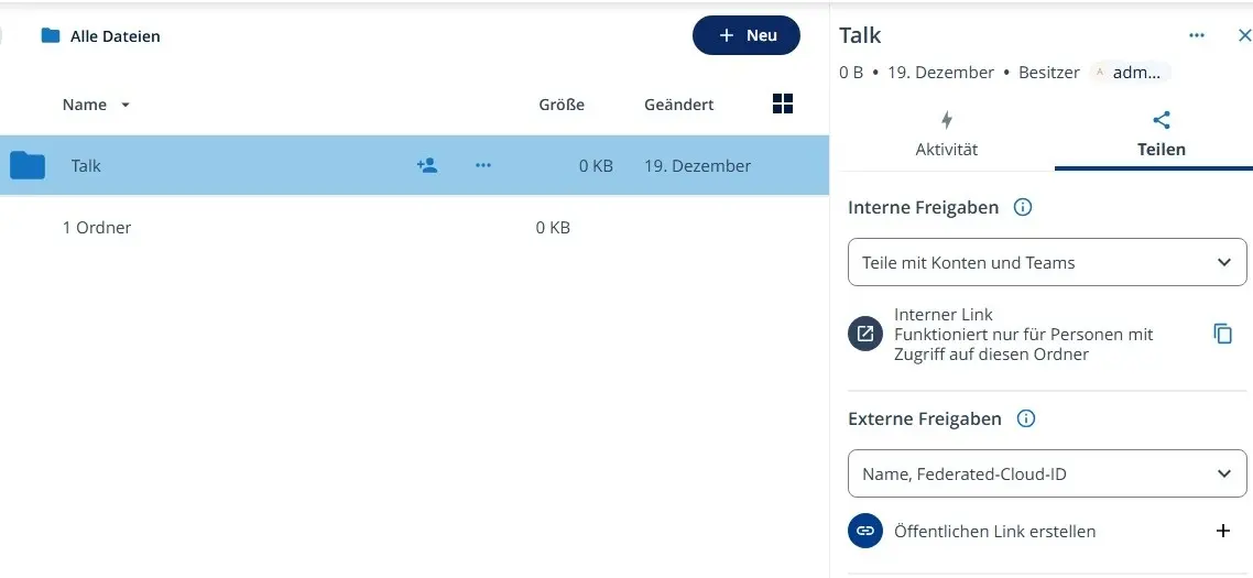 Bild: Nextcloud: Ordnerfreigabe