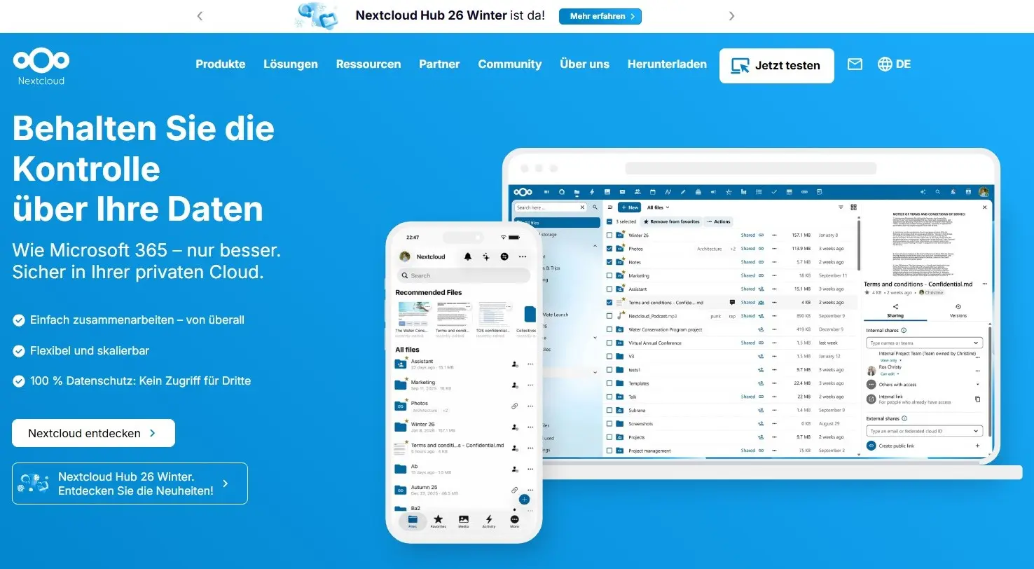 Bild: Nextcloud Startseite