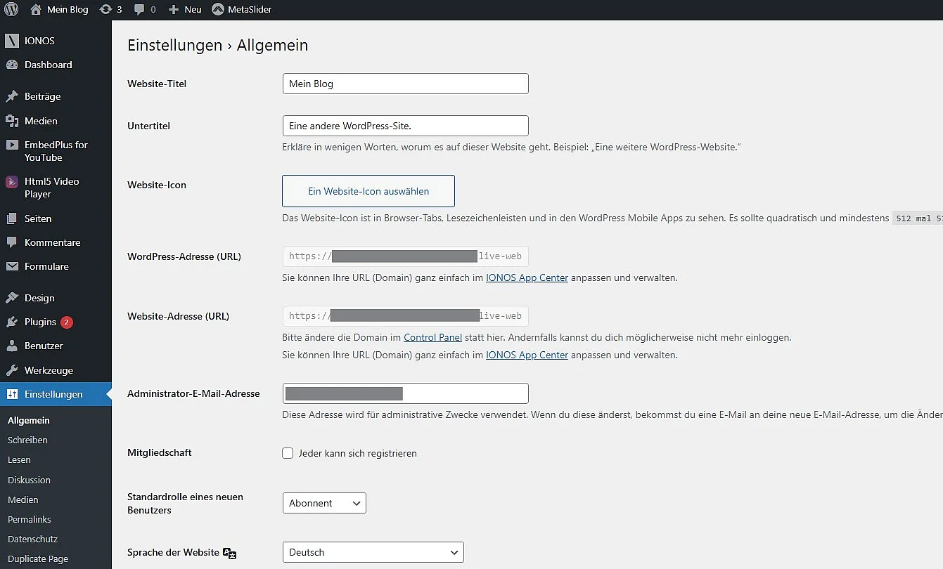 WordPress-Blog: Die WordPress-Installation für den Blog ist eingerichtet Bild: WordPress-Blog: Die WordPress-Installation für den Blog ist eingerichtet