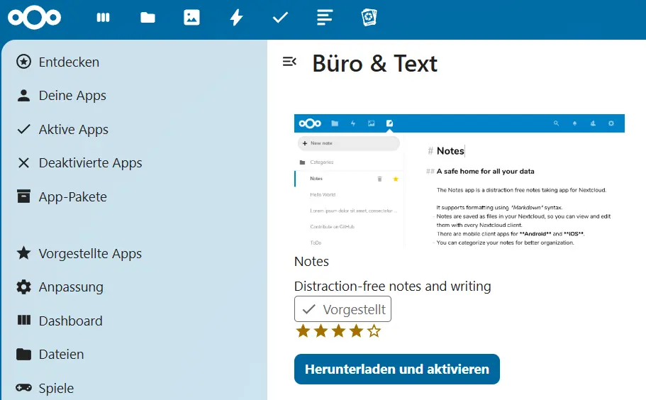 Notes im Nextcloud Store Bild: Notes im Nextcloud Store