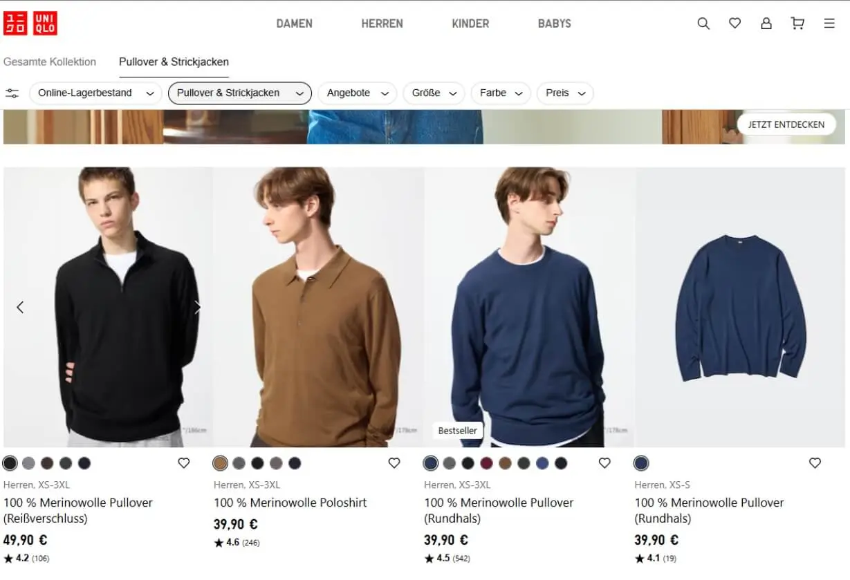 Thumbnails des Uniqlo-Onlineshops Bild: Thumbnails des Uniqlo-Onlineshops
