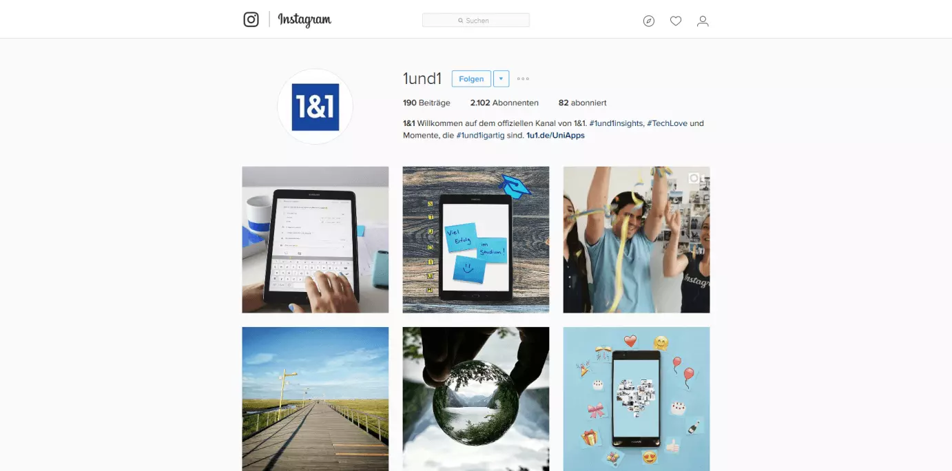 Bild: Webversion von Instagram, Ansicht des IONOS-Profils