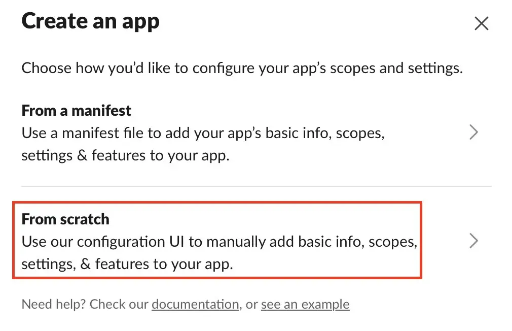 Bild: Slack: App mit manueller Konfiguration erstellen