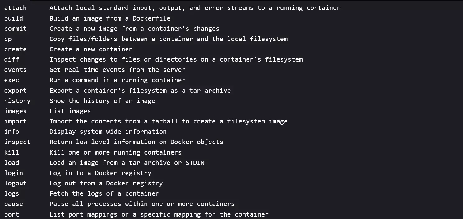 Terminal: Liste der Unterkommandos
