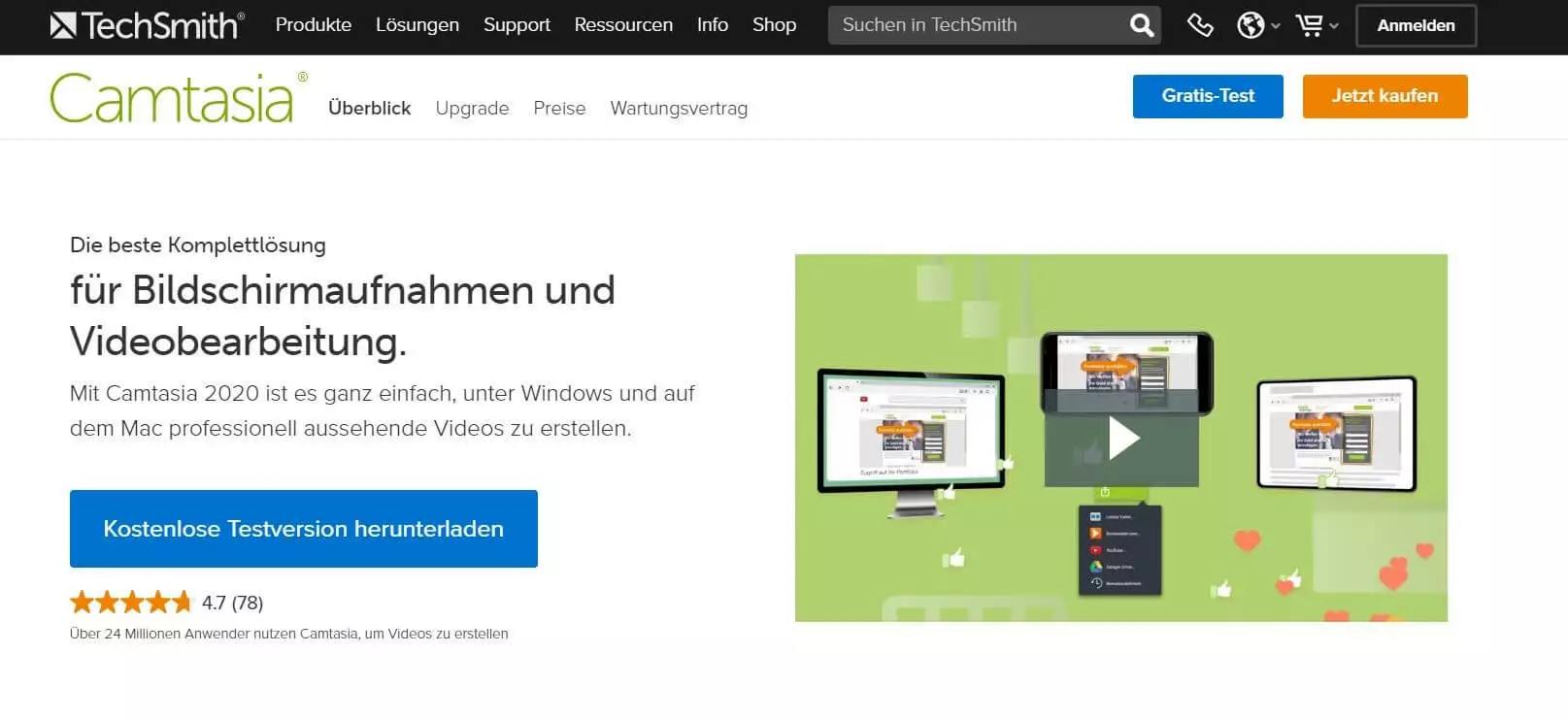 Bild: Screenshot der Homepage zu Camtasia von TechSmith