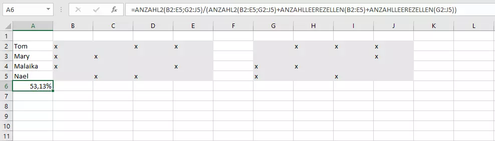 Kombination von ANZAHL2 und ANZAHLLEERZELLEN in Excel