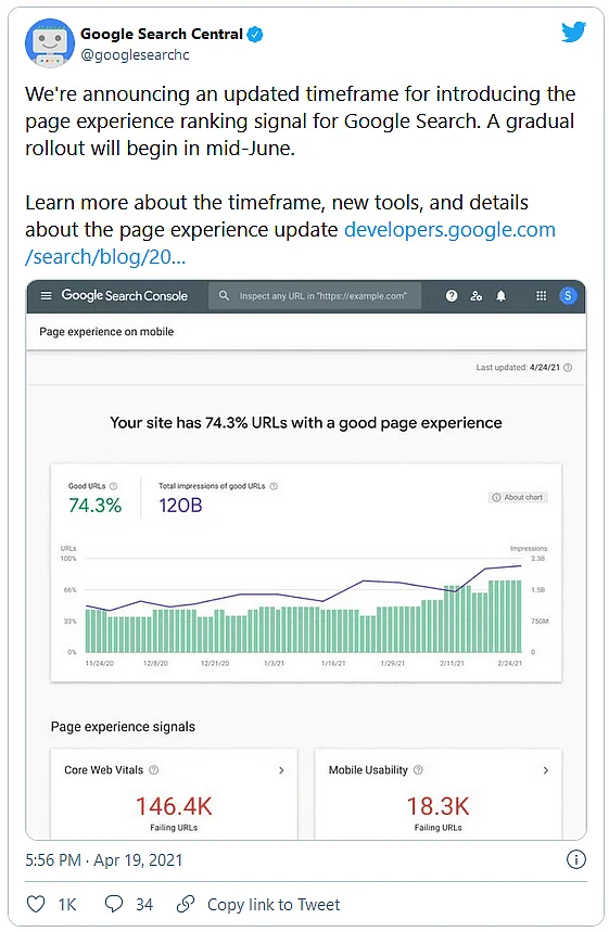 Bild: Tweet des Google-Teams zu den Core Web Vitals