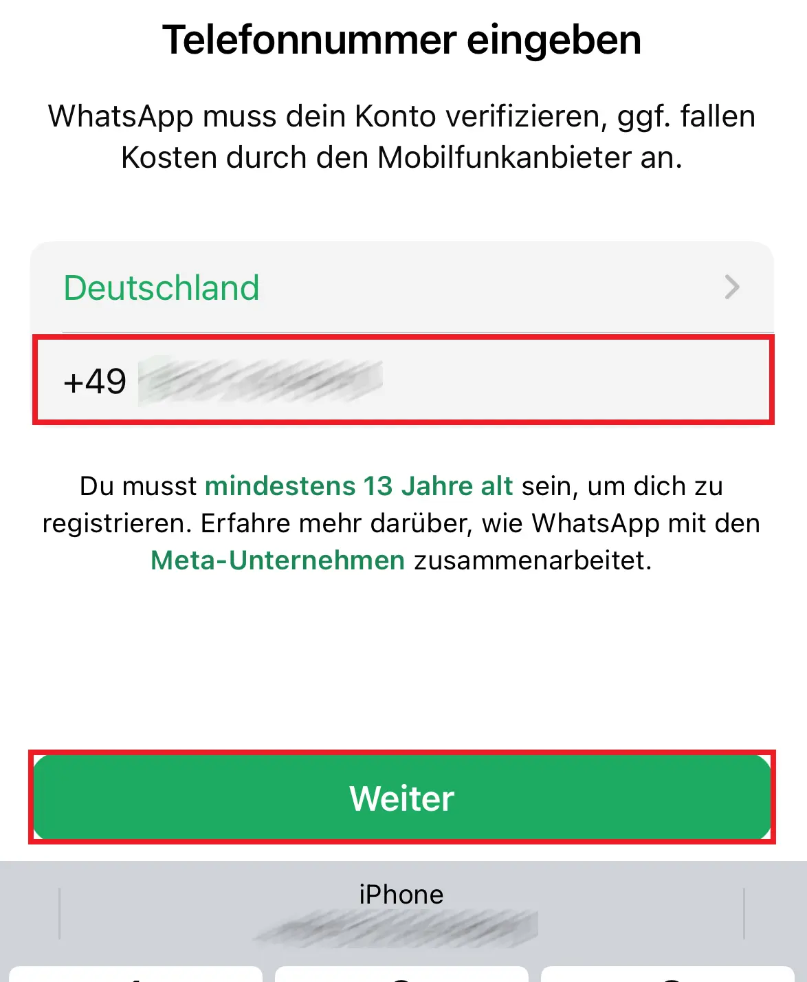 Eingabefenster für die Telefonnummer Bild: Eingabefenster für die Telefonnummer