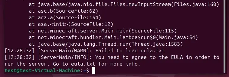 Bild: Minecraft-Server unter Linux: Fehlermeldung beim ersten Start