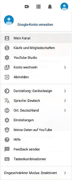 Bild: YouTube: Drop-down-Menü